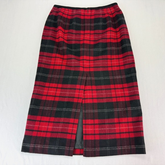 Talbots VTG Red Plaid 100% Wool Midi Pencil Skirt Petite Sz 14P Classic Preppy - Picture 2 of 8